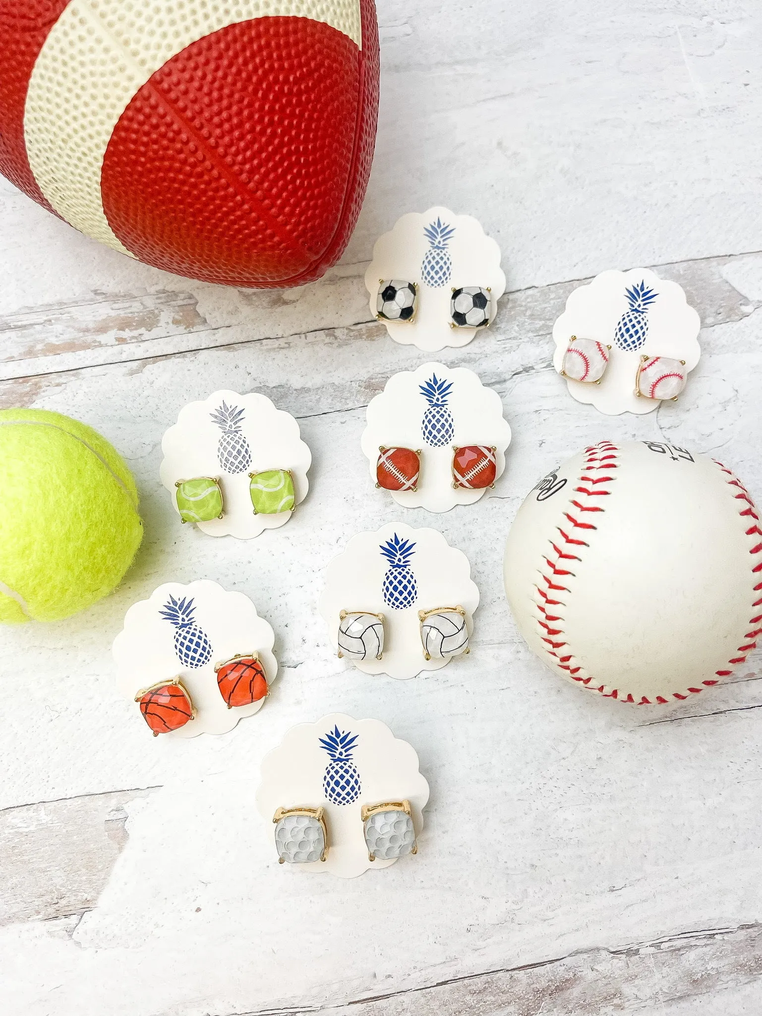 Printed Sports Stud Earrings - Football