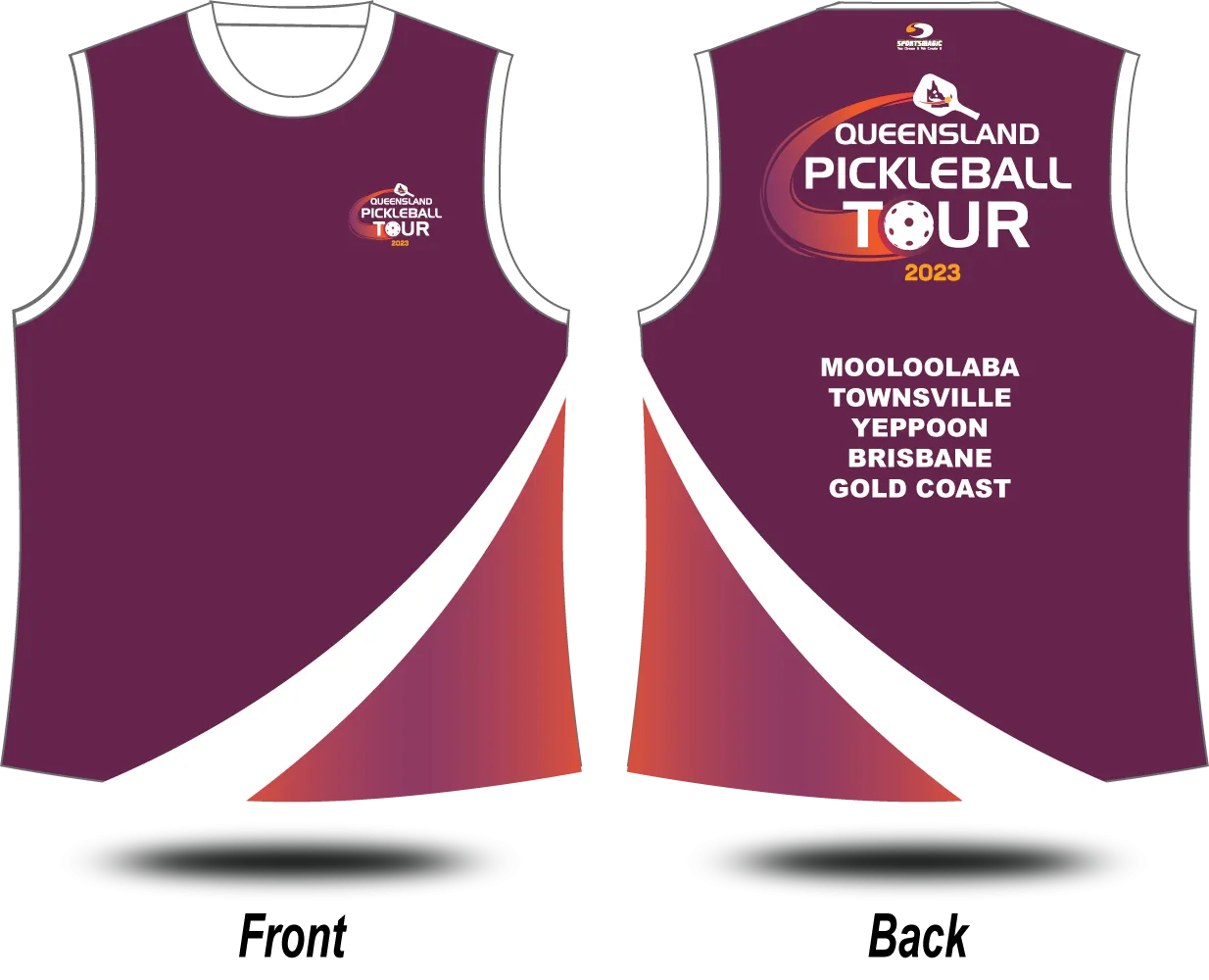 QUEENSLAND PICKLEBALL - 2023 Tour Singlet (Maroon)