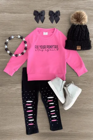 "Fix Your Ponytail & Try Again" Pink Legging Set