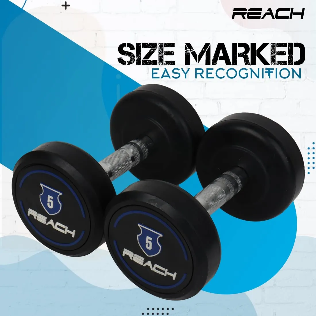 Reach Round Rubber Dumbbells 5 Kg Set of 2 for Men & Women | Gym Equipment Set for Home Gym Workout & Exercise | For Strength Training & Fitness Accessories & Tools