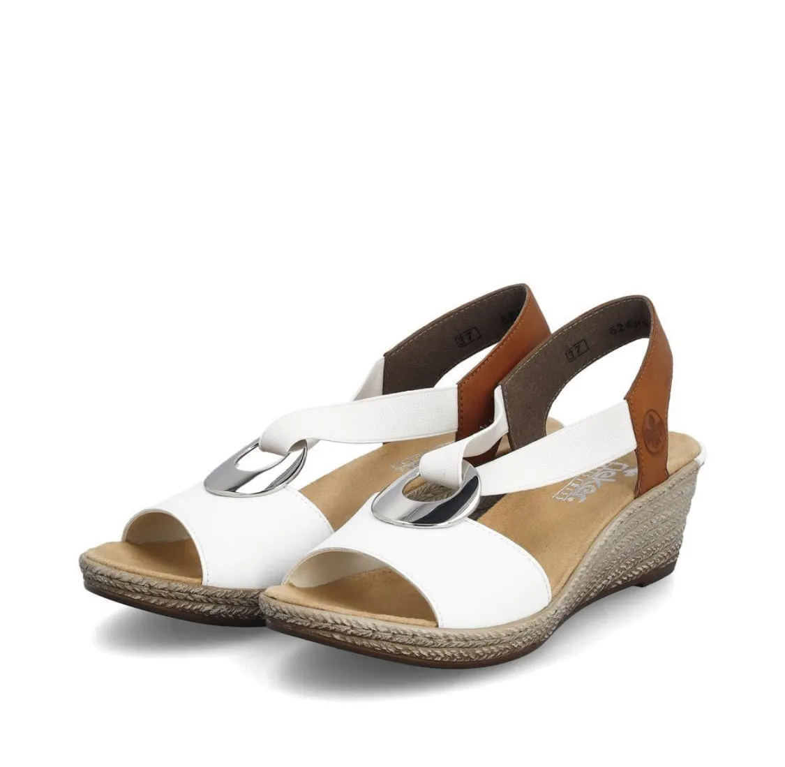 Rieker 624H6-81 Alula White And Tan Low Wedge Sandals