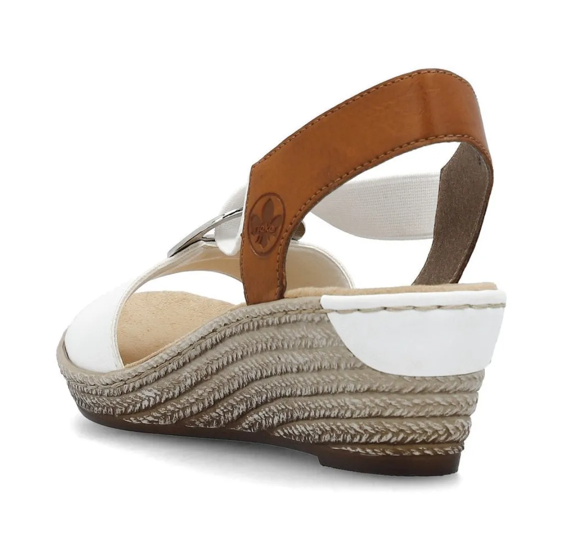 Rieker 624H6-81 Alula White And Tan Low Wedge Sandals