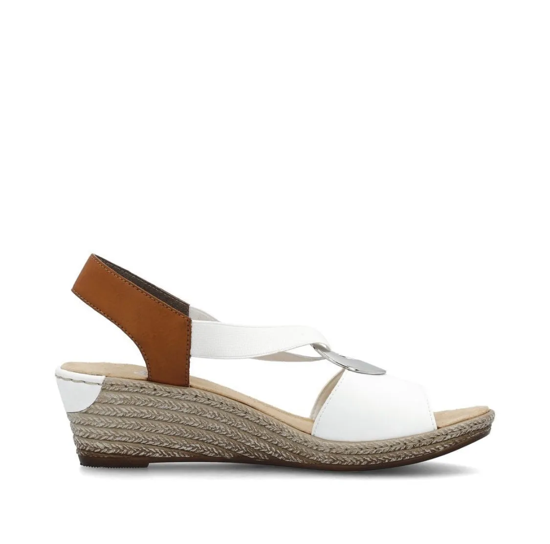 Rieker 624H6-81 Alula White And Tan Low Wedge Sandals