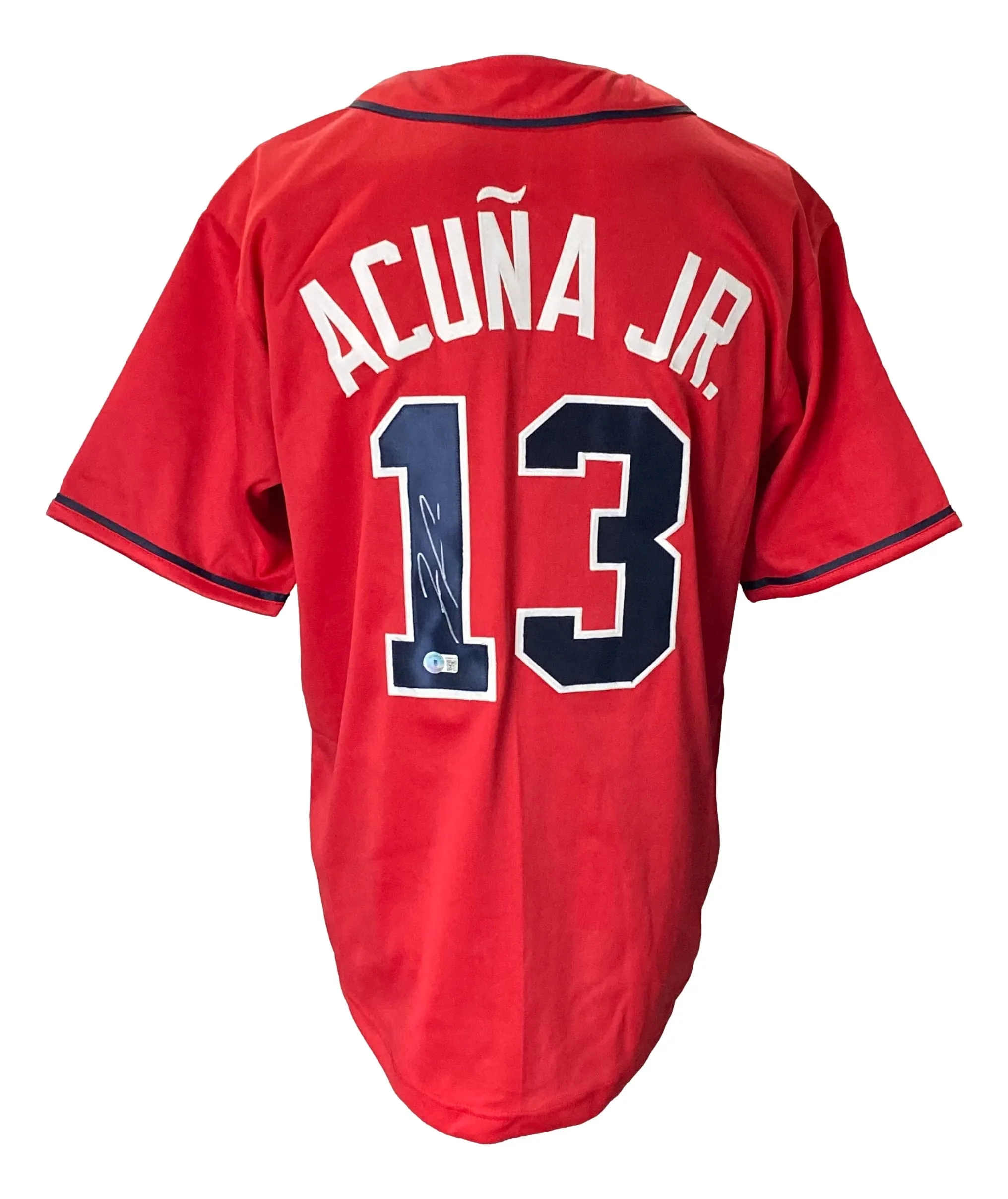 Ronald Acuna Jr Signed Custom Red Pro-Style Baseball Jersey BAS ITP