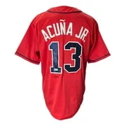 Ronald Acuna Jr Signed Custom Red Pro-Style Baseball Jersey BAS ITP