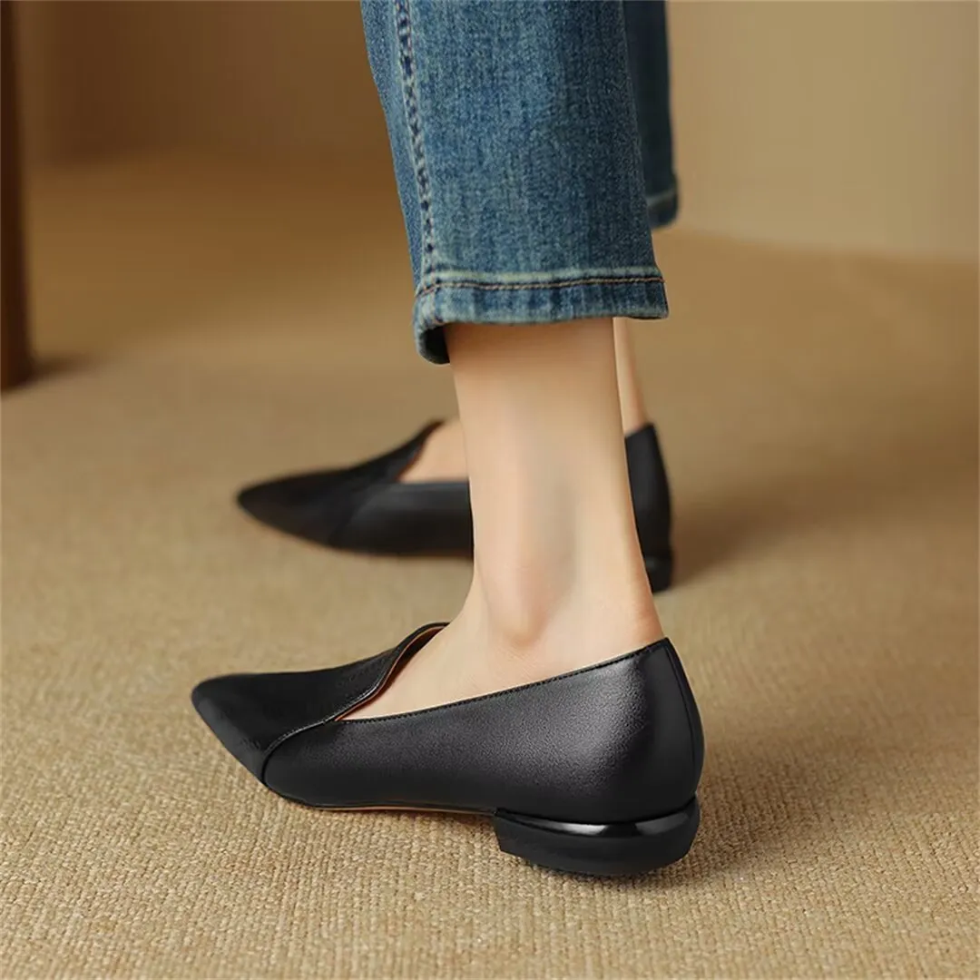 Sleek Pointed Toe Leather Flats