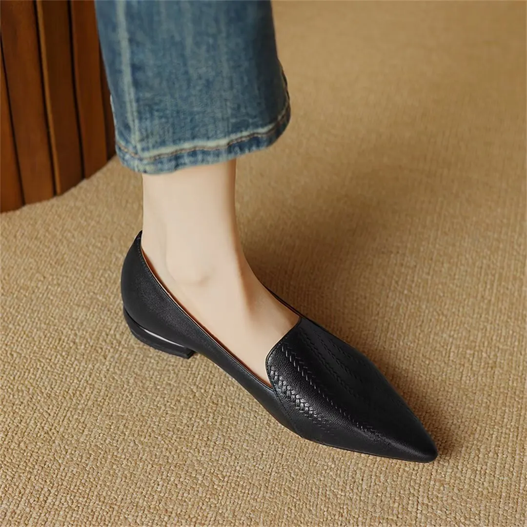 Sleek Pointed Toe Leather Flats