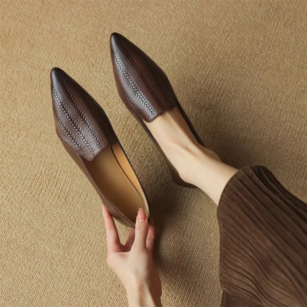 Sleek Pointed Toe Leather Flats