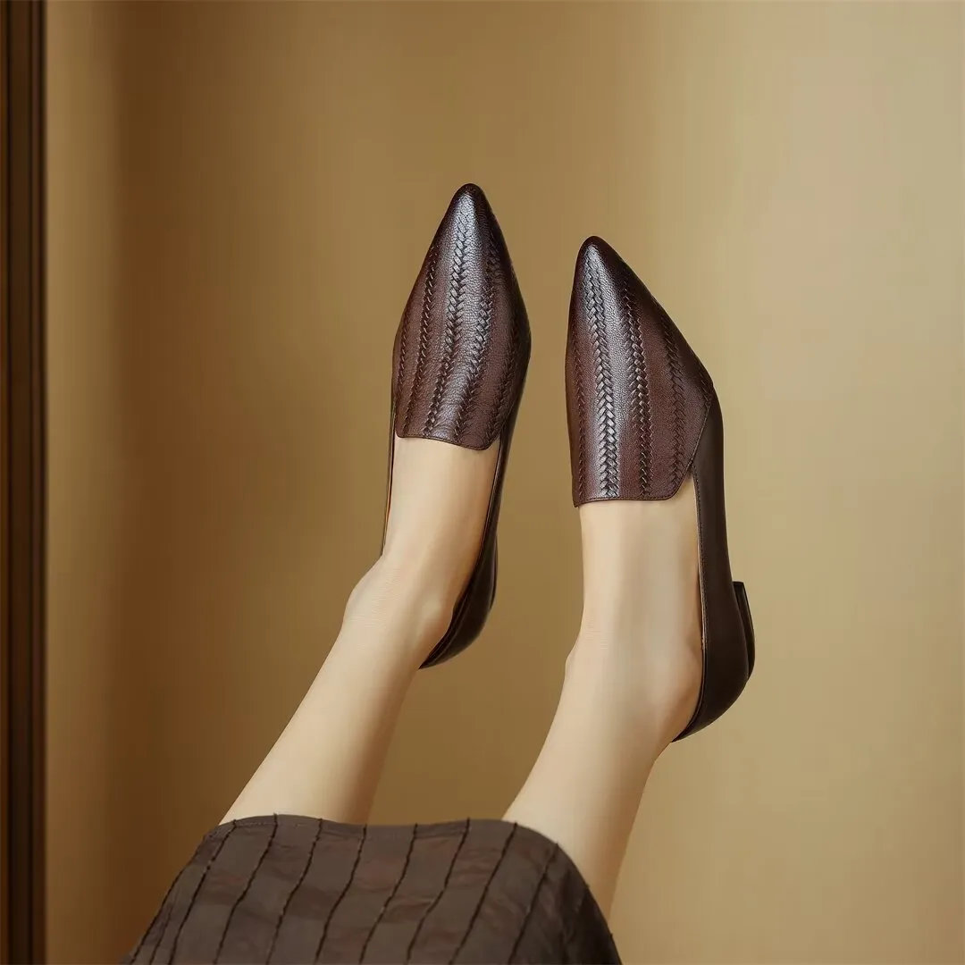 Sleek Pointed Toe Leather Flats