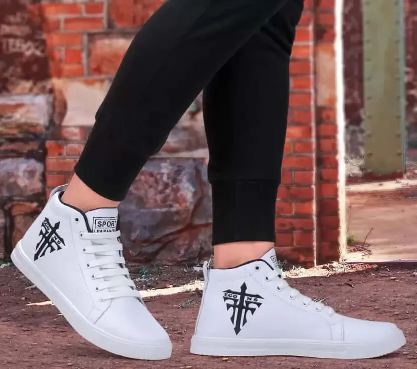 Stylish White High Ankle Lace-up Shoes