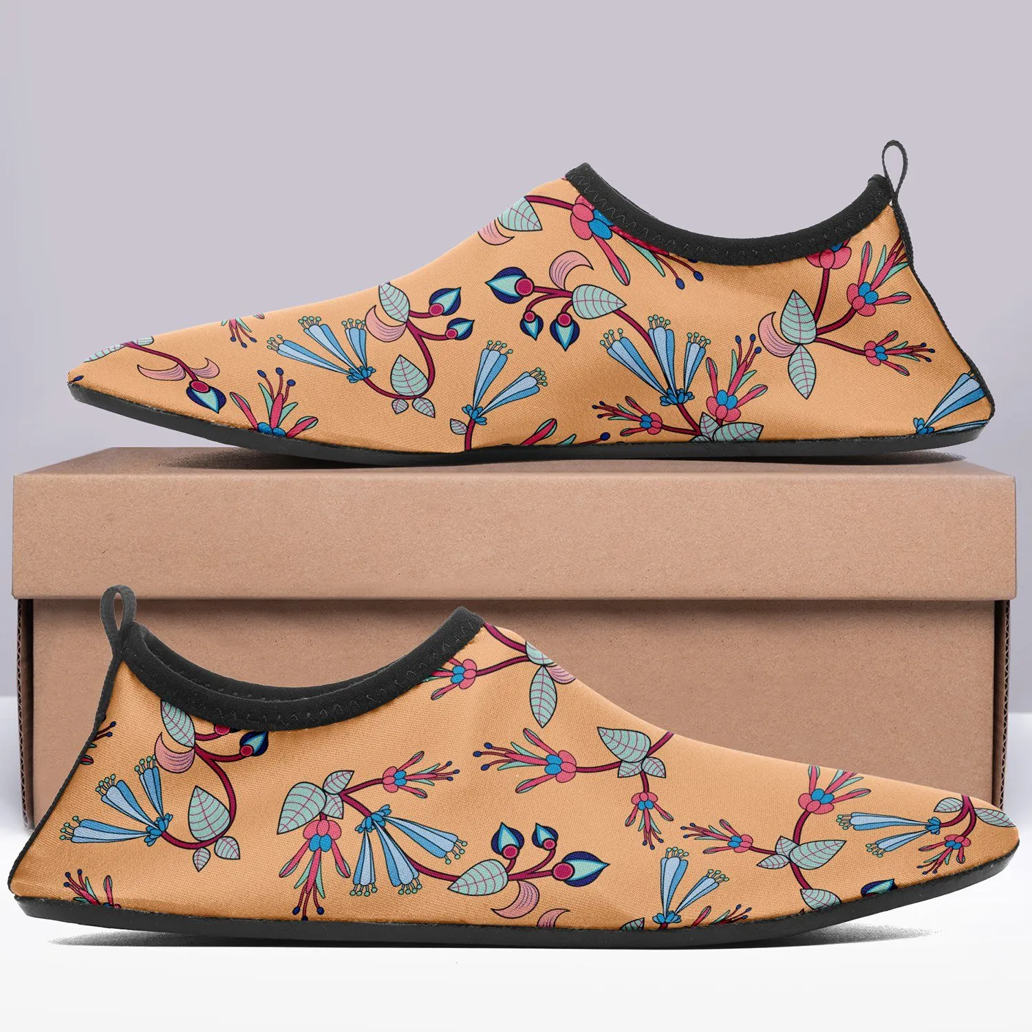 Swift Floral Peache Kid's Sockamoccs Slip On Shoes