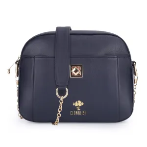 THE CLOWNFISH Amanora Genuine Leather Sling Bag for Women Crossbody Bag Ladies Single Shoulder Bag with Chain Strap (Blue)