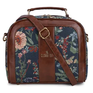 THE CLOWNFISH Elsie Series Tapestry Crossbody Sling Bag for Women Ladies Handbag Single Shoulder Bag with Shoulder Belt (NavyBlue- Floral)