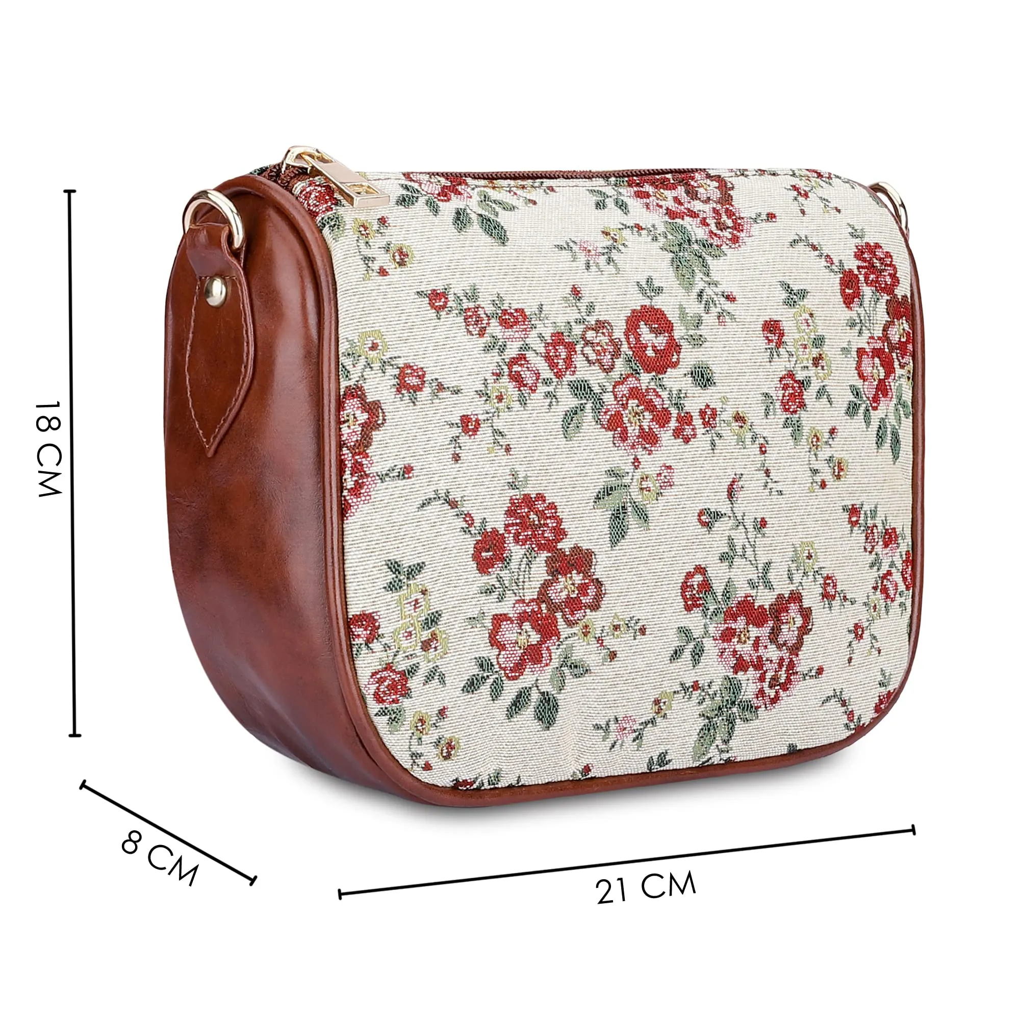 THE CLOWNFISH Garnet Series Tapestry Fabric Crossbody Sling Bag for Women Ladies Single Shoulder Bag Shoulder Belt (White-Floral)