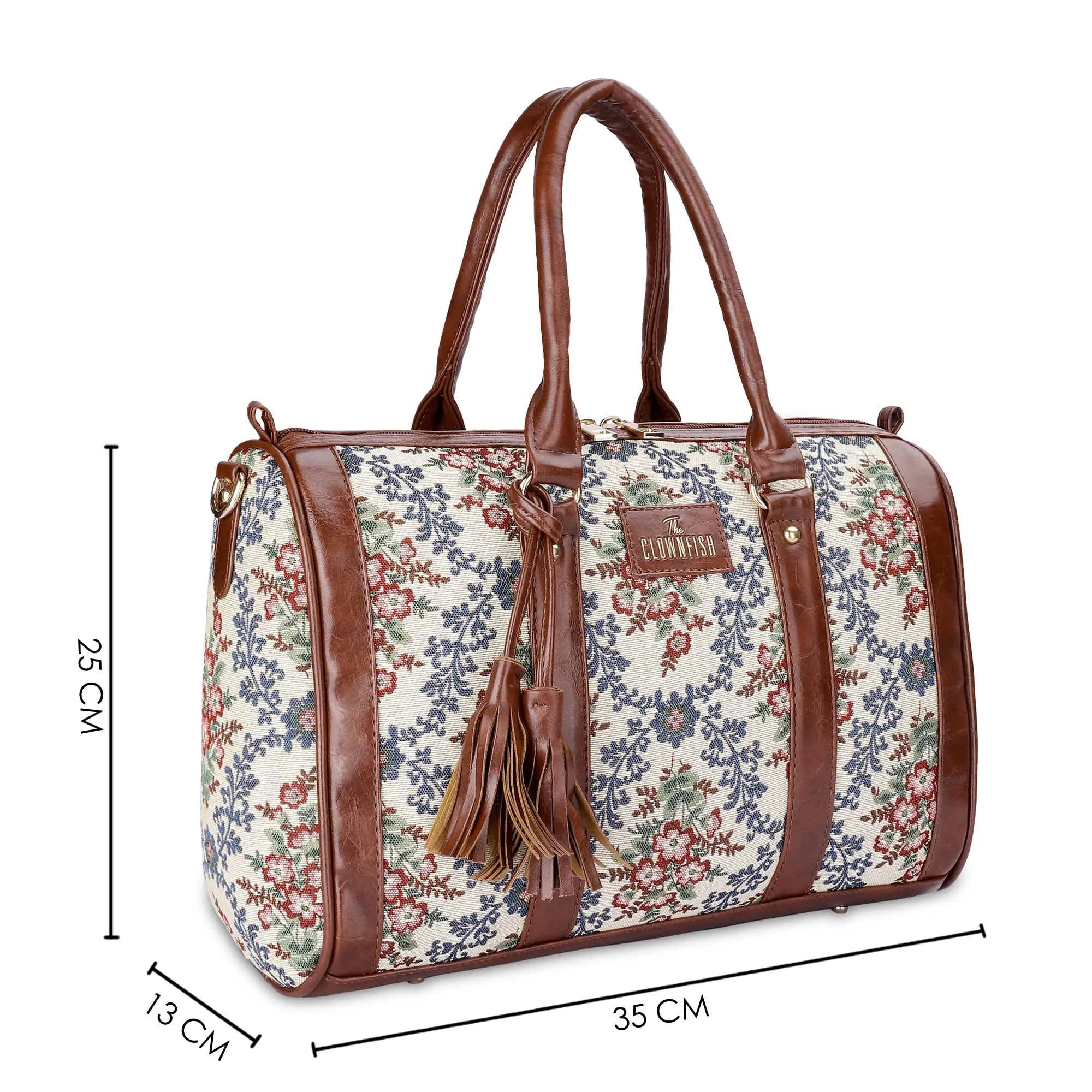 THE CLOWNFISH Lorna Tapestry Fabric & Faux Leather Handbag Sling Bag for Women Office Bag Ladies Shoulder Bag Tote For Women College Girls (Pink-Floral)