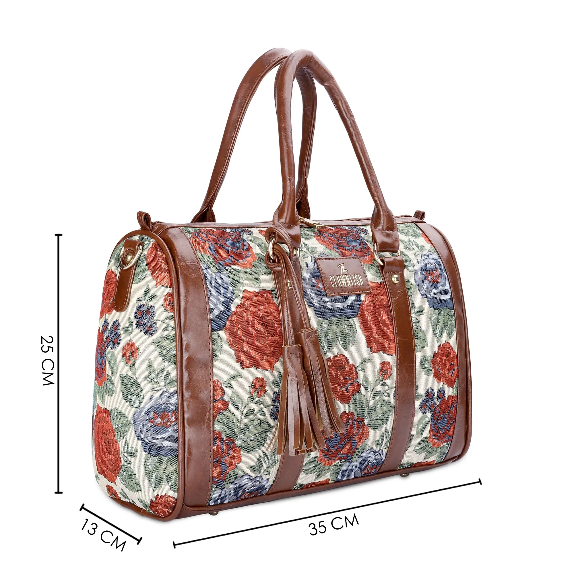 THE CLOWNFISH Lorna Tapestry Fabric & Faux Leather Handbag Sling Bag for Women Office Bag Ladies Shoulder Bag Tote For Women College Girls (Red-Floral)