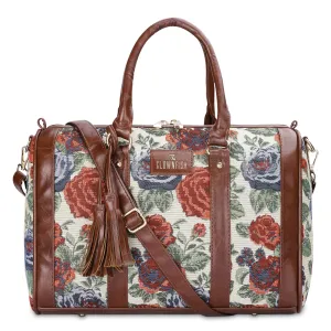 THE CLOWNFISH Lorna Tapestry Fabric & Faux Leather Handbag Sling Bag for Women Office Bag Ladies Shoulder Bag Tote For Women College Girls (Red-Floral)