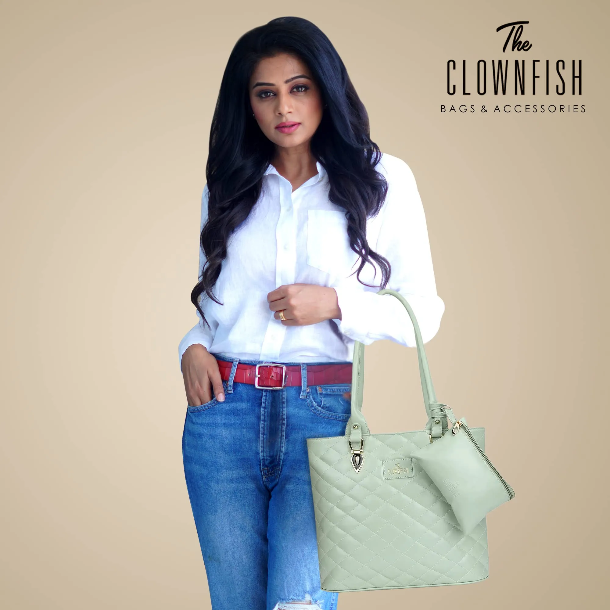 The Clownfish Siya Collection Faux Leather Handbag with Money/Mobile Pouch for Women Office Bag Ladies Shoulder Bag Tote for Women College Girls (Pistachio Green)