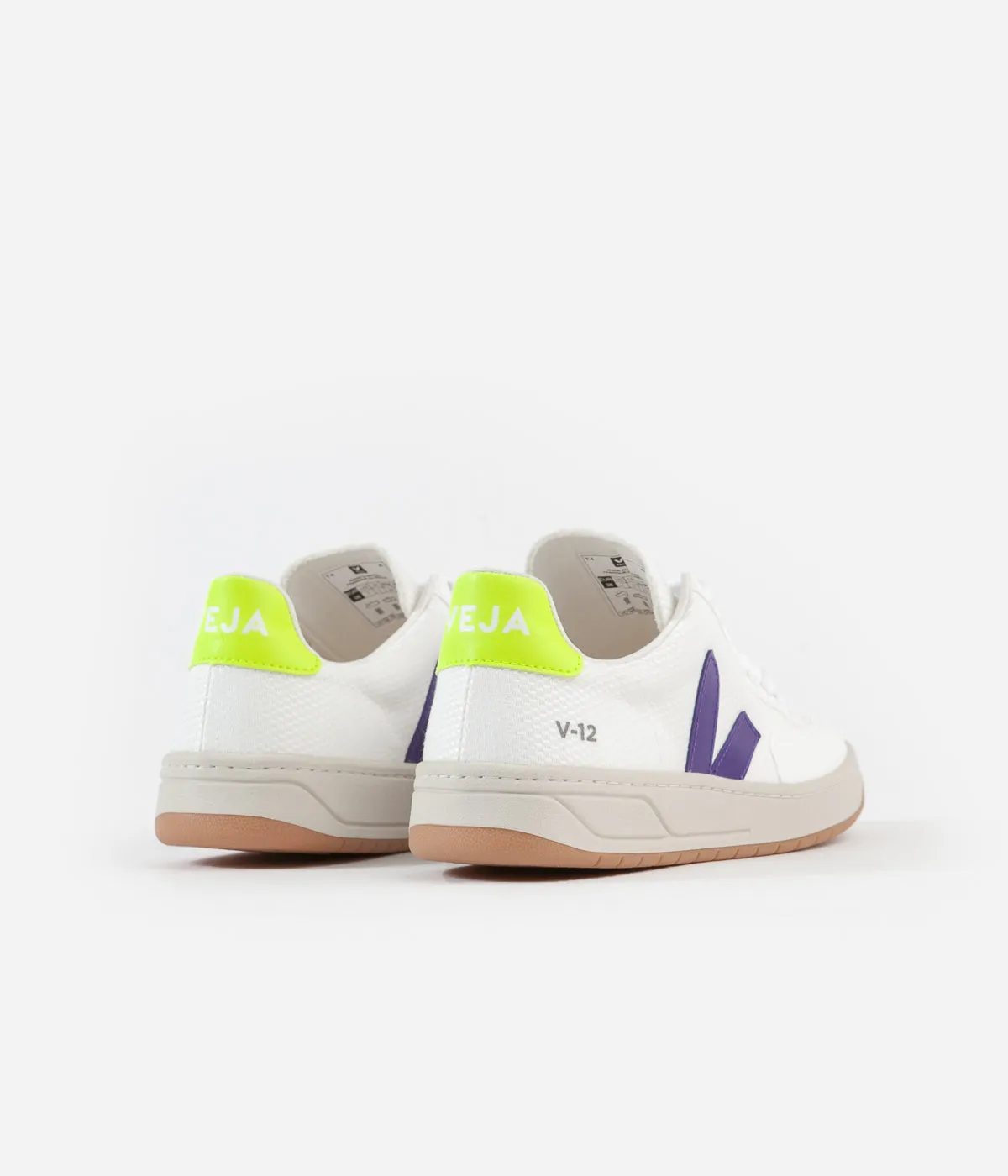 Veja Womens V-12 B-Mesh Shoes - White / Purple - Yellow Fluoro