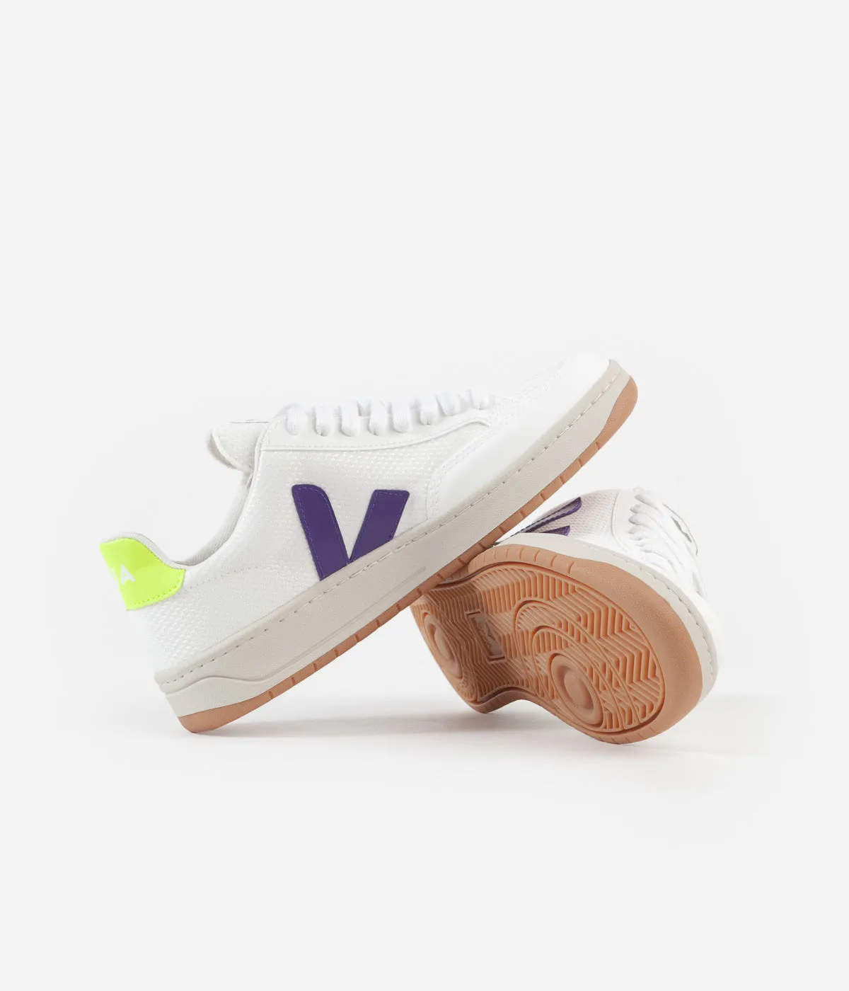 Veja Womens V-12 B-Mesh Shoes - White / Purple - Yellow Fluoro