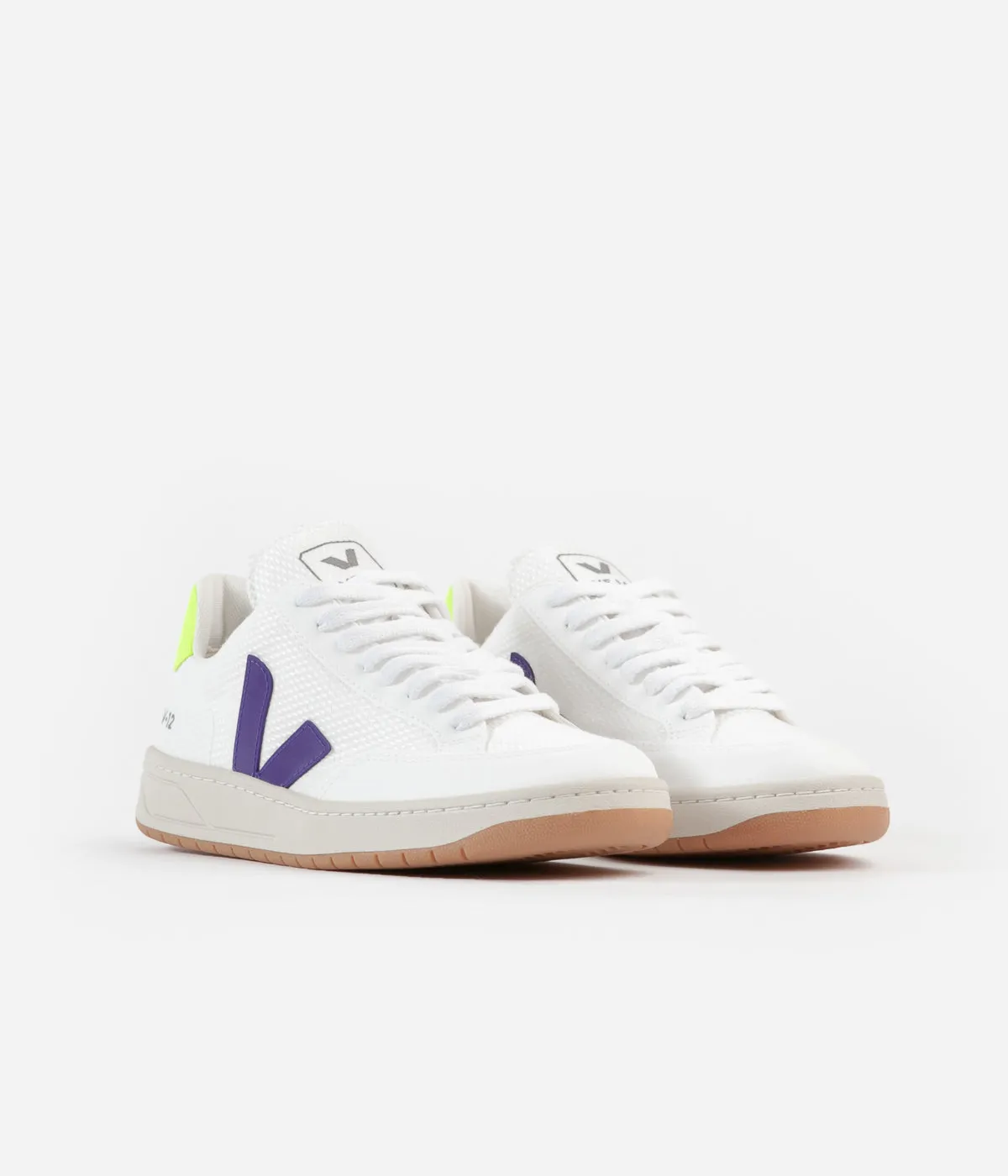 Veja Womens V-12 B-Mesh Shoes - White / Purple - Yellow Fluoro