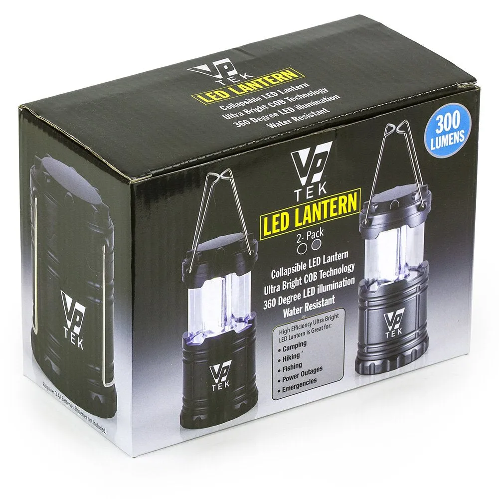 VP TEK Collapsible LED Lantern with Ultra Bright 300 Lumens COB Technology (2 Pack) (Black