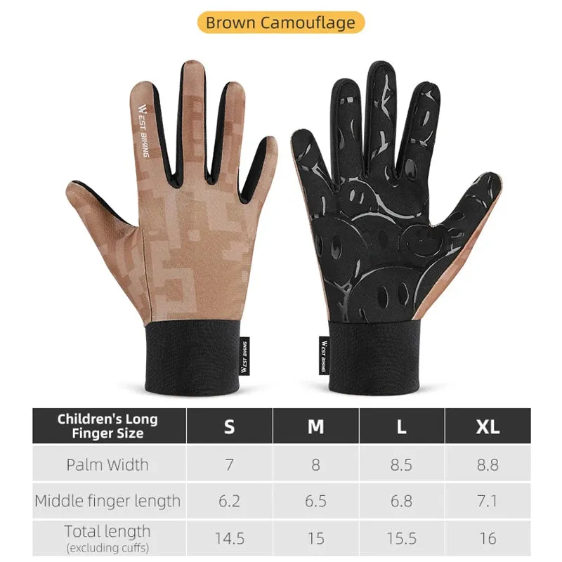 WEST BIKING Cycling Gloves Children's Full Finger Gloves Safety Riding Bike Breathable Soft Motorcycle Children Gloves Supplies