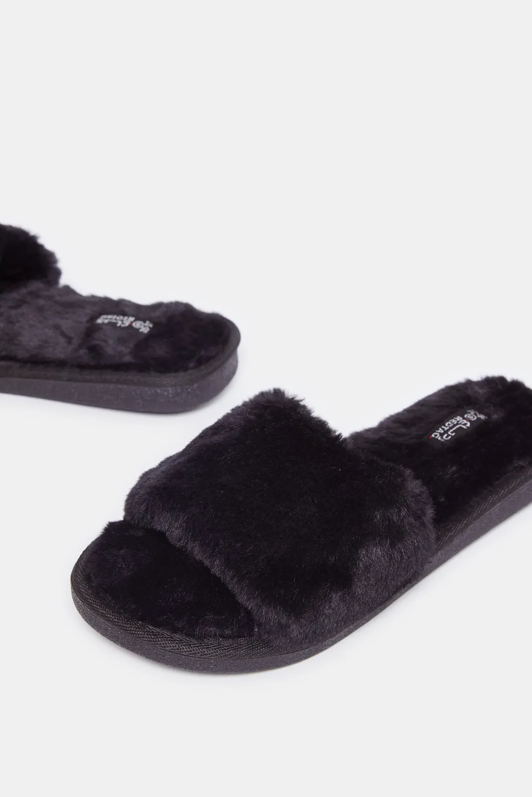 Women Black Solid Textured Slipper