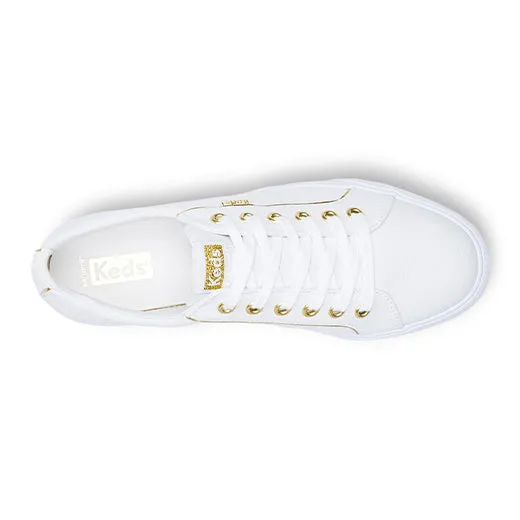 Women's Jump Kick Duo Canvas Piping Sneakers White / Gold (WF67487)