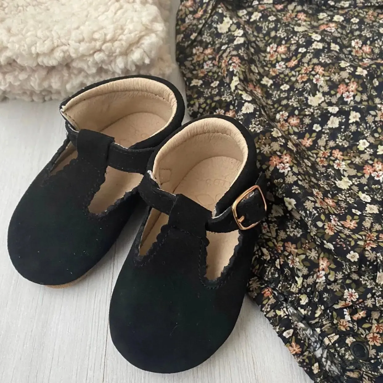 Woodsmoke Suede Leather Baby T Bar Shoe